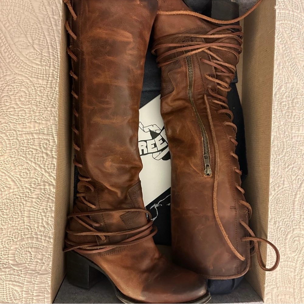 Brown Leather Knee-High Boots
